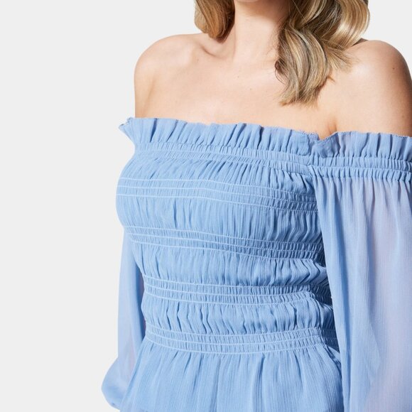 bebe Tops - Long Sleeve Smocked Off Shoulder Top